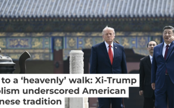 China’s President Xi Jinping and U.S. President Donald Trump visit the Temple of Heaven in Beijing on May 14, 2026. Brendan Smialowski/Getty Images